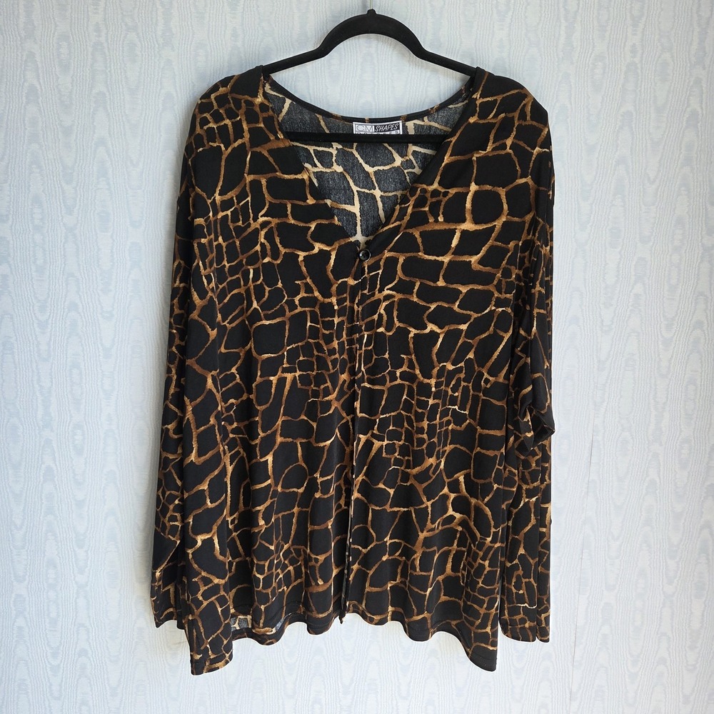 Vtg 90s CM Shapes 5X Liquid Knit Animal Print One Button Cardigan USA Neutral